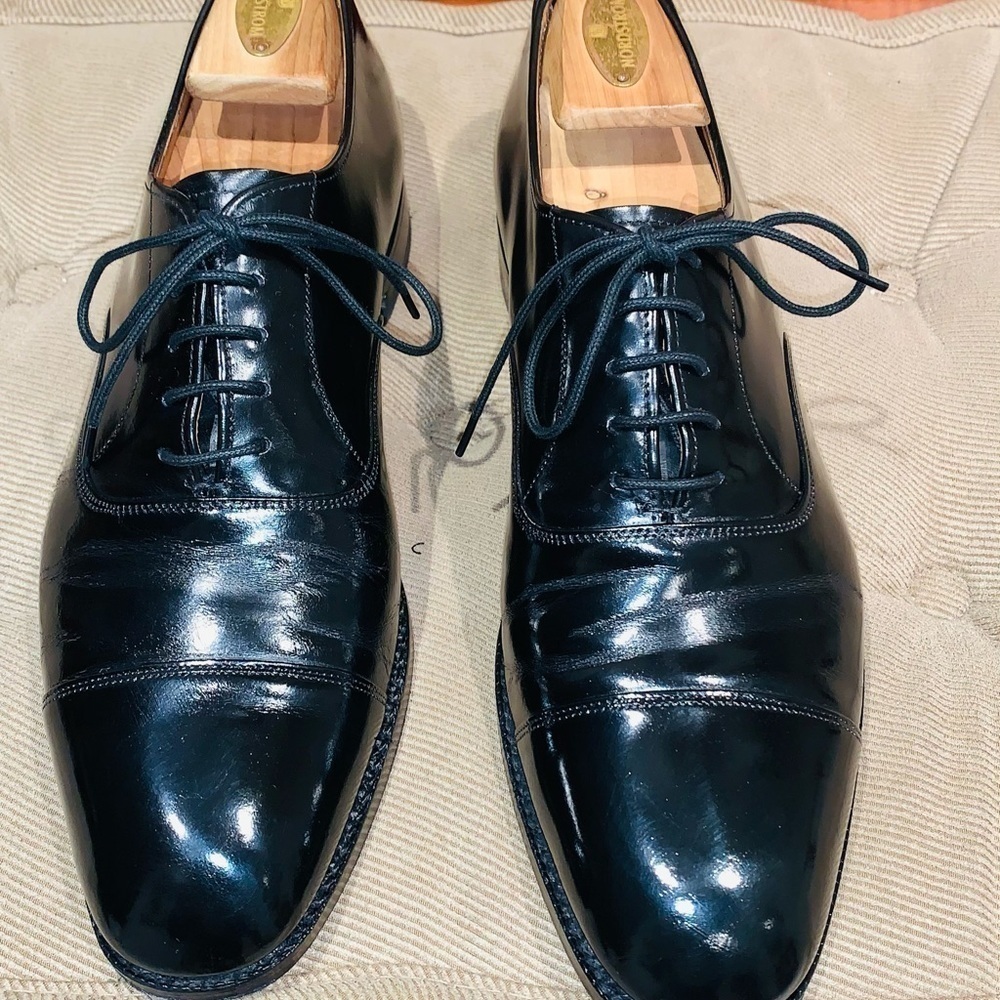 Premium Black Bespoke Cap Toe Oxfords. - Picture 15 of 16